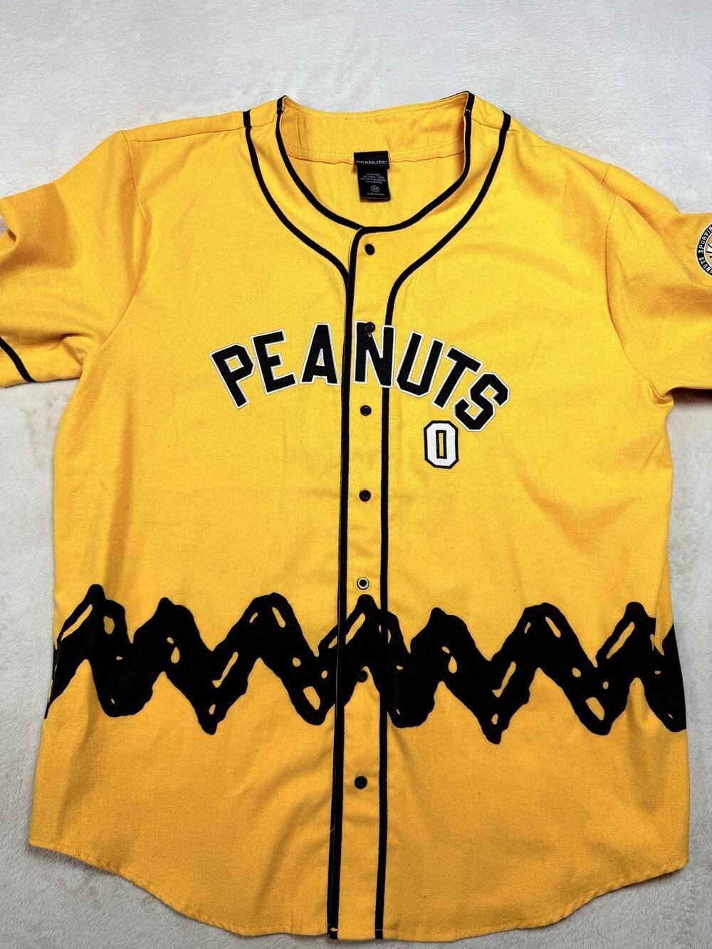 Boxlunch Men Jersey 2X Yellow Embroidered Baseball Peanuts Charlie Brown Cosplay